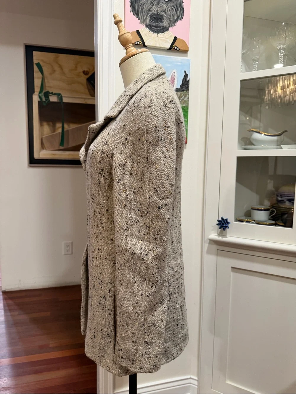 CHANEL Grey Speckled Tweed Blazer Coat